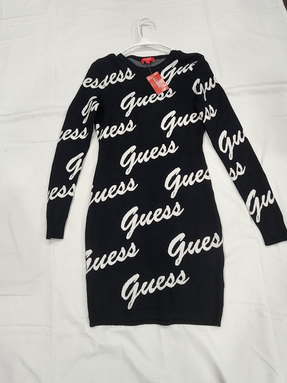 Guess Black & White Logo Knit Dress